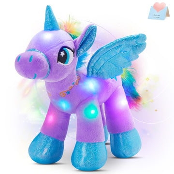 Houwsbaby 14'' Purple LED Light Up Unicorn Stuffed Animal,Unicorn Plush Toy,Glowing Horse Plush Toy Night Light Glitter Present for Kids Boys Girls