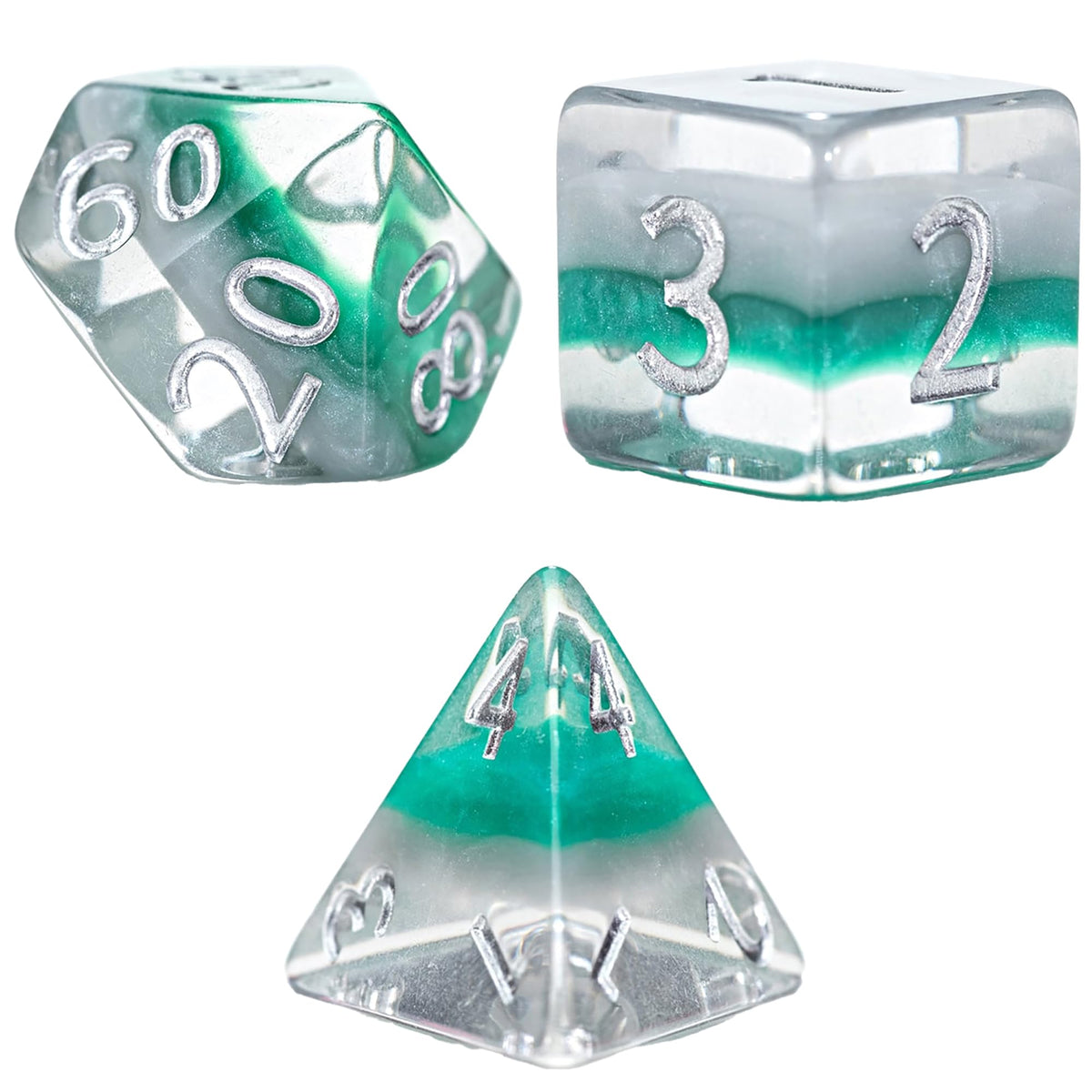 Gate Keeper Games & Dice: Eclipse Dice Elven - 7 Piece RPG Dice Set, Silver & Sylvan Green, 7 Resin Dice for Role Playing Games, 4-Layered Polyhedral