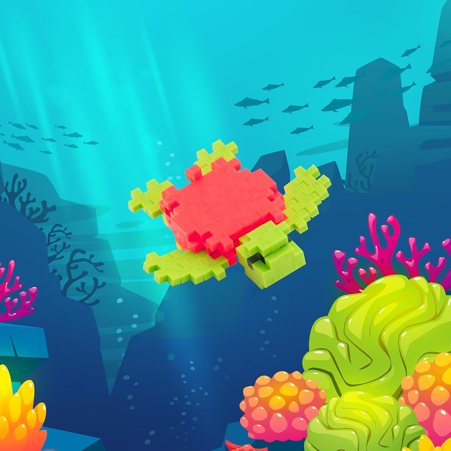 PLUS PLUS Sea Turtle - 3D Puzzle Sea Creature Building Block Set, Ocean Animals Figures Tube, Mini Interlocking Pieces - Fun Stem Toys for Kids