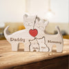 Personalized Bear Family Wooden Art Puzzle, Wooden Bear Jigsaw Puzzle with Heart, Customized Gift for Mom Dad Home Decoration (Popular Cat Gift)