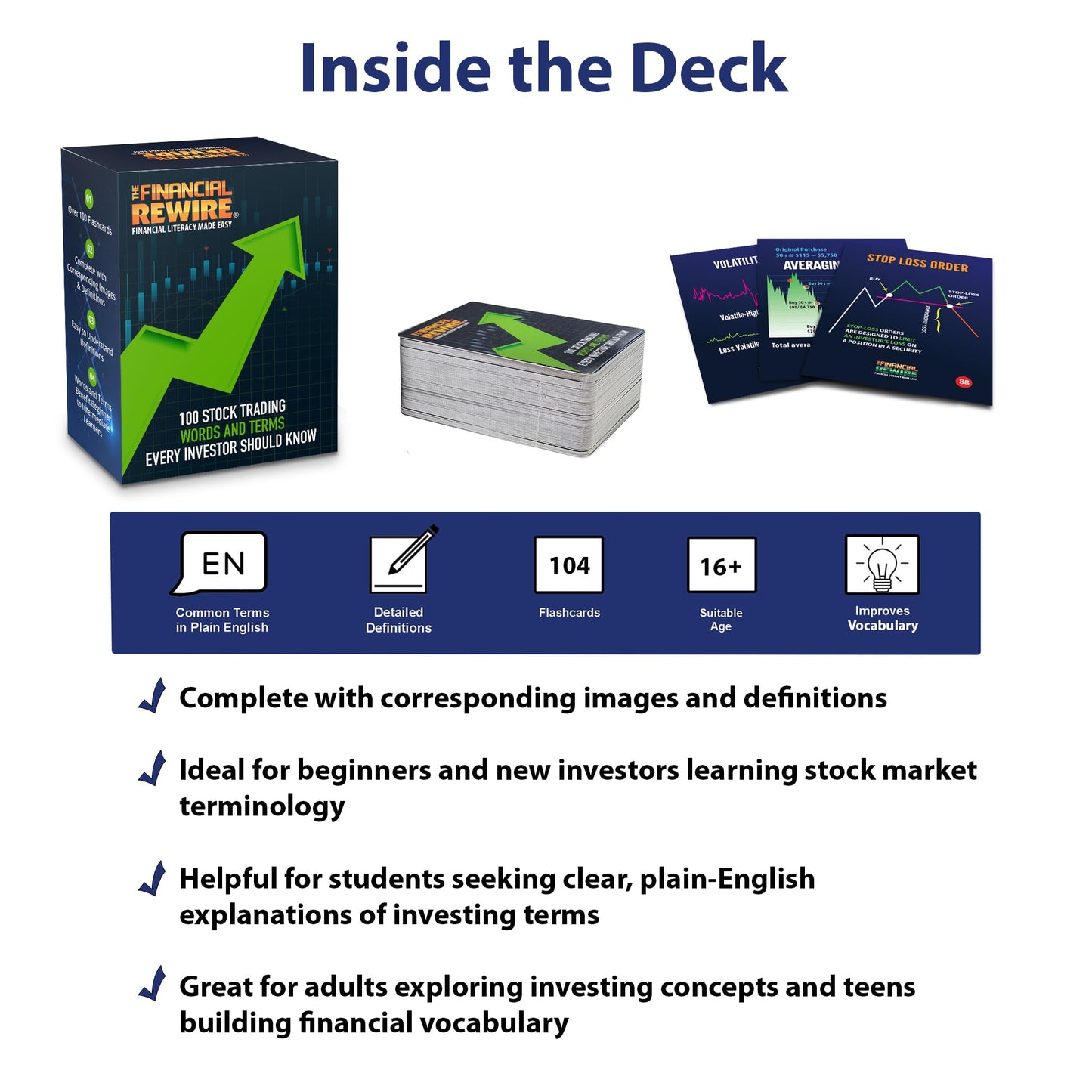 Stock Market Vocabulary Flashcards - 104 Essential Trading & Investing Terms Explained in Plain English | Visual Definitions for Beginners, Students