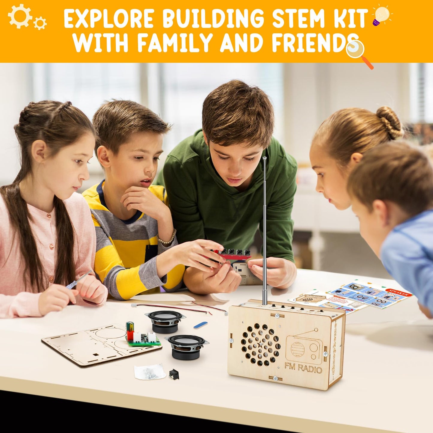 Stem Projects Toys for Boys age 8-12 12-14 Science Kit Building Own Bluetooth Speaker & FM Radio DIY Electronics Kit Science Experiments Kid 9-12 Boy