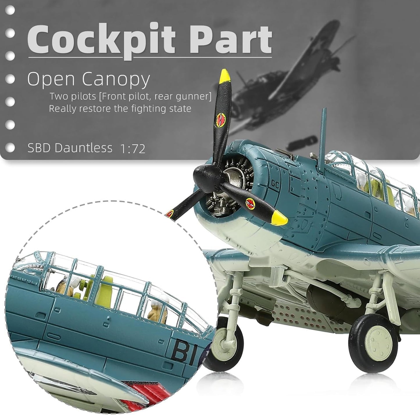 NUOTIE 1/72 Douglas SBD-3 Best Dauntless Dive Bommber Model World War II Midway Vintage Warplane Metal Diecast Aircraft Military Display Airplane