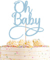AHAORAY Oh Baby Cake Topper - Light Blue Glitter Baby Birthday Party Cake Decoration Supplies, for Baby Shower/Gender Reveal Party Photo Booth Props