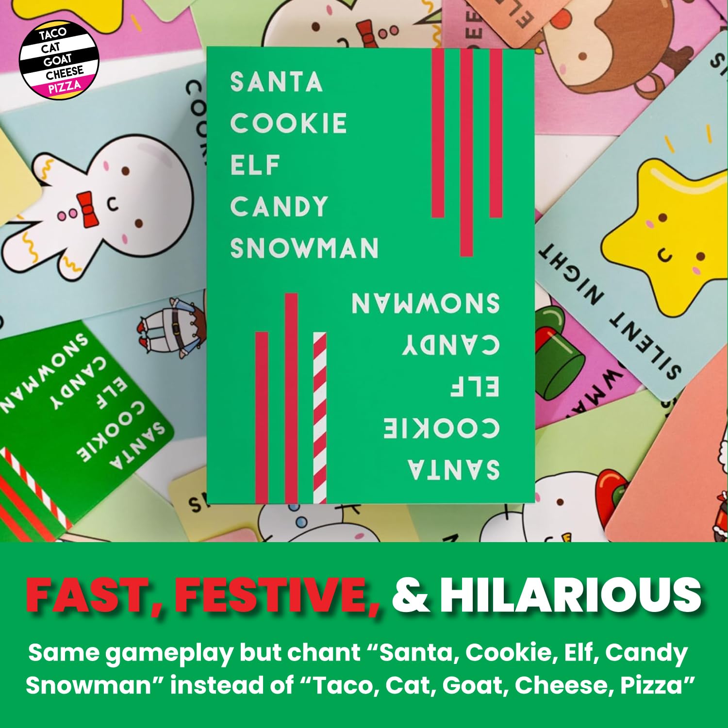 Santa Cookie Elf Candy Snowman Christmas Edition Holiday Card Game by Taco Cat Goat Cheese Pizza | Great for Stockings and White Elephant Gift | Fun