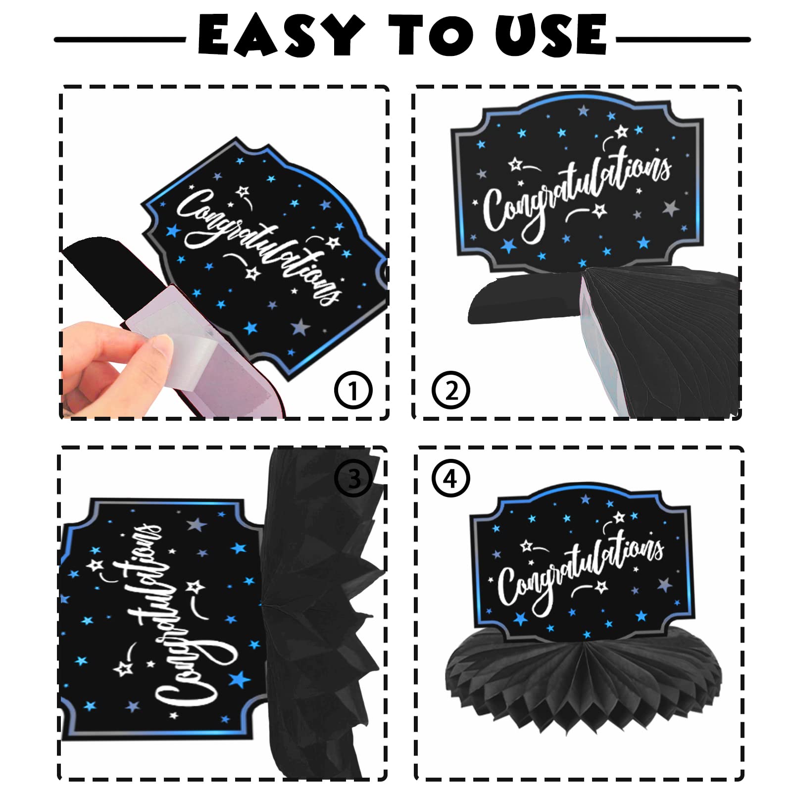 Happy Birthday Blue and Black Table Honeycomb Centerpieces Balloons Theme Decor Table Decorations Table Toppers for Girls Women Princess 16th 21st