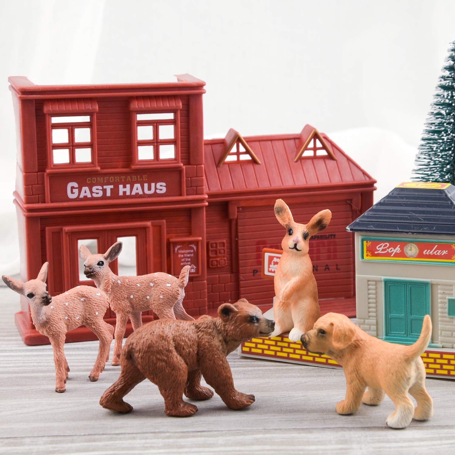 TUPARKA 9Pcs Forest Animals Set, Miniature Figures Woodland Animals Deer Figurine, Dog, Rabbit, Bear Figure Miniature Woodland Cake Toppers