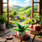 Miniature Plant Accessory, Green Potted Plant, 1:12 Scale, Suitable for Home and car Decoration