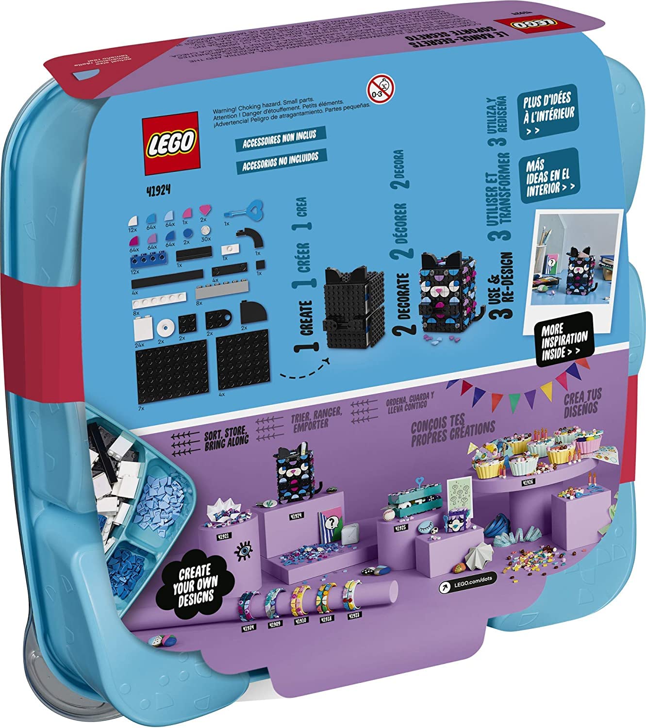 LEGO DOTS Secret Holder 41924 DIY Craft Decorations Kit; Creative Activity for Kids Who Want to Make a Cool Cat Set, New 2021 (451 Pieces)