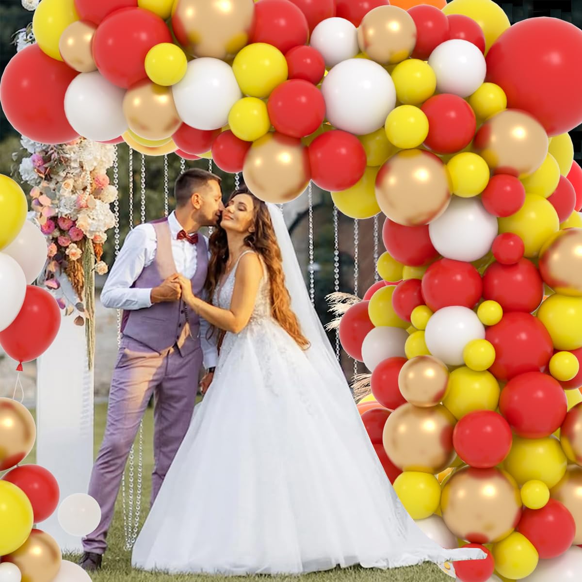 Red Yellow White Balloon Garland Arch Kit, 142PCS Yellow White and Red Balloons Metallic Gold Balloons for Crawfish Theme Birthday Wedding Engagement