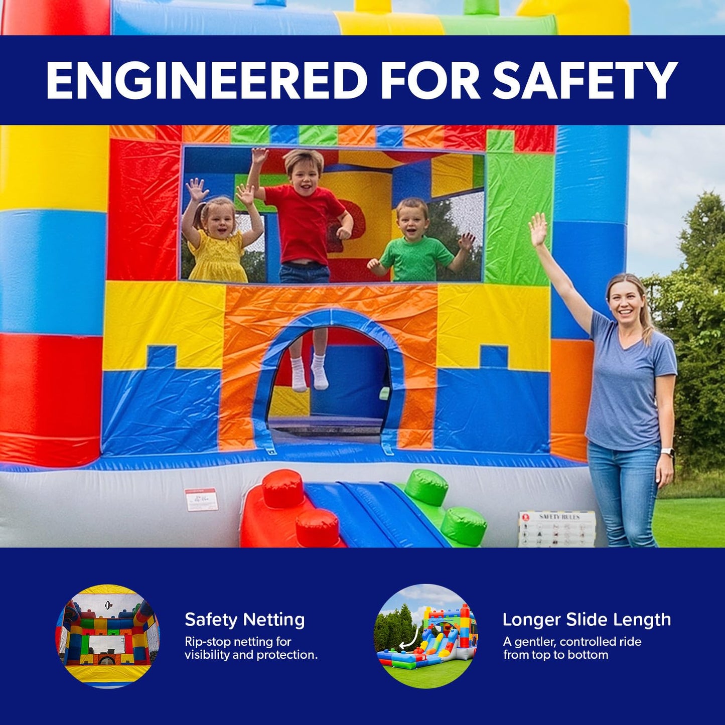 HeroKiddo 12ft Block Party Inflatable Bounce House Dual Lane Slide with Blower
