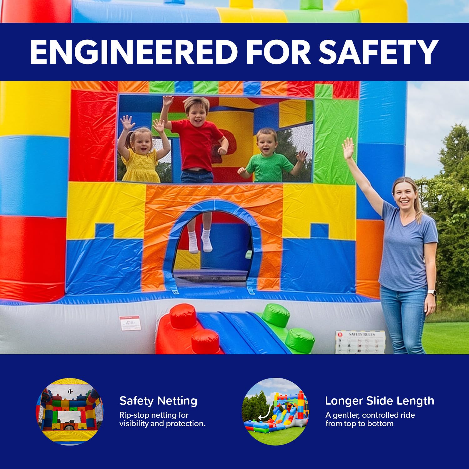 HeroKiddo 12ft Block Party Inflatable Bounce House Dual Lane Slide with Blower