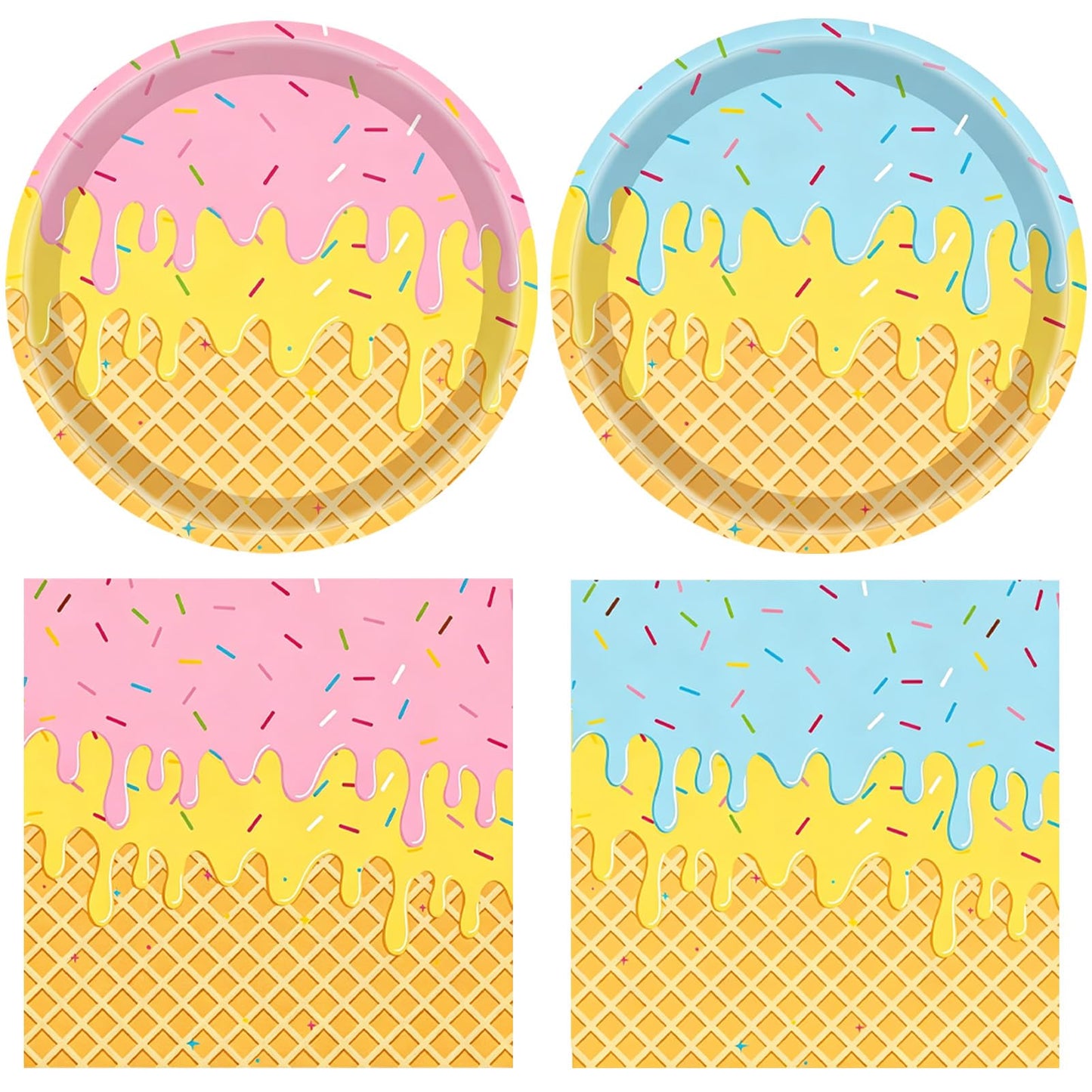 Ice Cream Birthday Party Decorations 40 Pcs Ice Cream Birthday Plates and Napkins Set,Disposable Summer Theme Tableware Kit Party Table Decorations