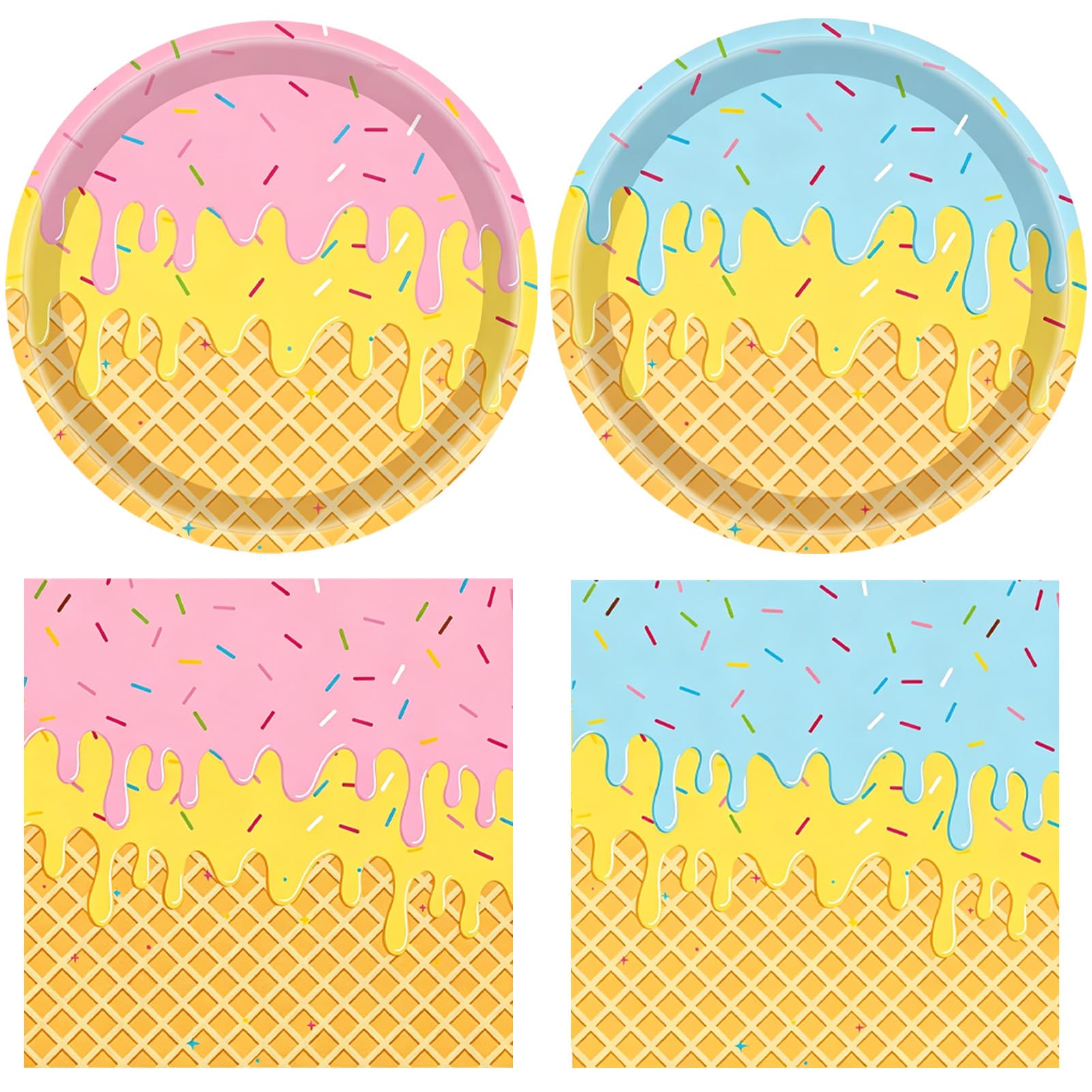 Ice Cream Birthday Party Decorations 40 Pcs Ice Cream Birthday Plates and Napkins Set,Disposable Summer Theme Tableware Kit Party Table Decorations
