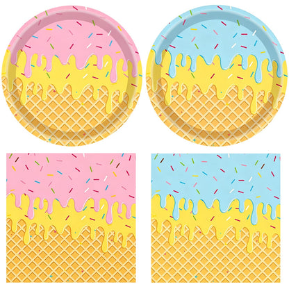 Ice Cream Birthday Party Decorations 40 Pcs Ice Cream Birthday Plates and Napkins Set,Disposable Summer Theme Tableware Kit Party Table Decorations