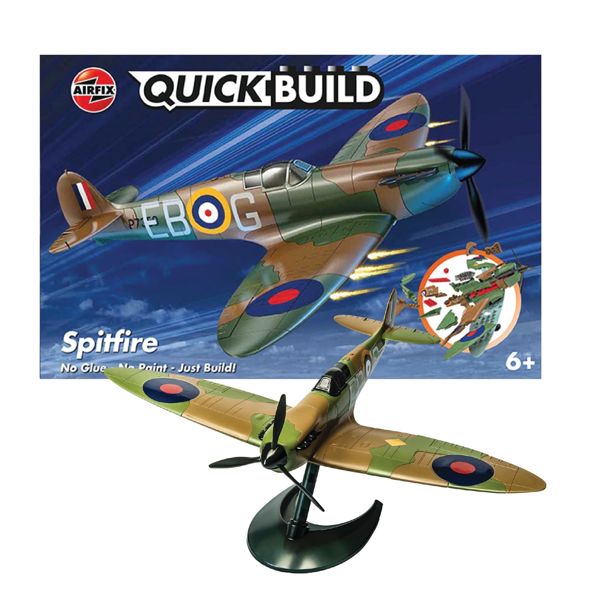 Airfix J6000 Quickbuild Model Airplane Kits for Adults & Kids - Spitfire - Fighter Jet Plastic Model Kits, Block Building Sets, Snap Together Aircraft