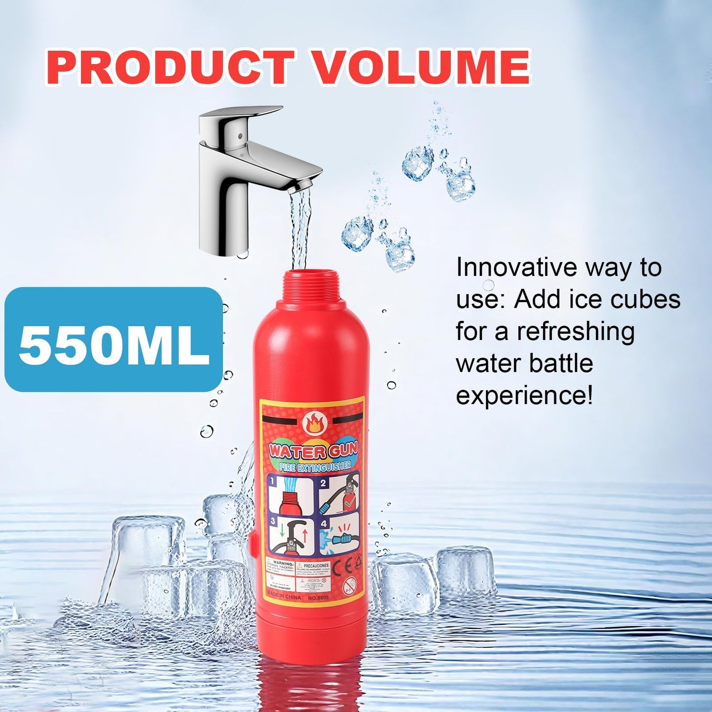 Water Gun for Kids, 2 Pack Fire Extinguisher Water Squirt Toys, 550CC Super Range Summer Gift for Swimming Pool Beach Outdoor Water Fighting Play