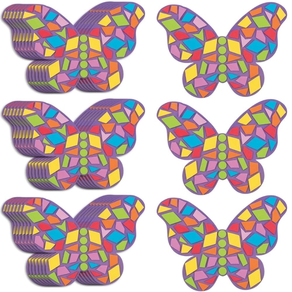Fun Express Mosaic Foam Butterfly Craft Kit 24 Pieces - Arts and Crafts for Kids Ages 8-12 | Foam Stickers Art Supplies for Girls 6-8 | Spring Crafts