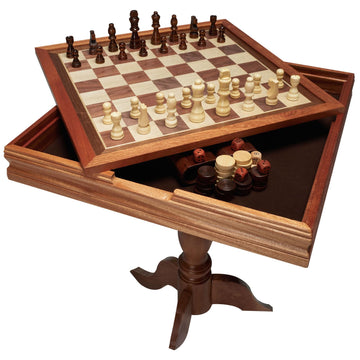 VEVOR 3-in-1 Chess Checkers Backgammon Table Set, 18 Inch Premium Wooden Chess Table, Deluxe Combo Game Table Furniture Set, Chess Set Board Game Gift