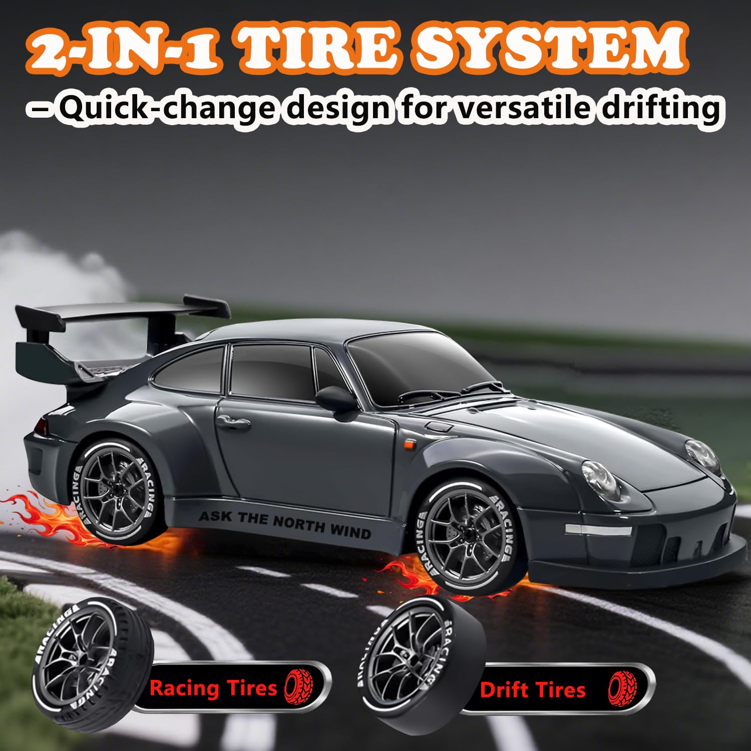 PIWIJOY RC Drift Car, 1:24 Scale Remote Control Vehicle with LED Lights,Drifting Tires?Two Batteries, Racing Sports Toy Idea Gift for Adults Boys