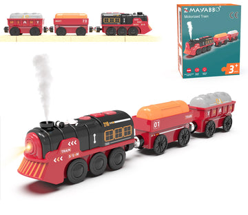 Toy Train Electric Train Set for Wooden Tracks, Christmas Motorized Train Toys for Toddlers, Battery Operated Train Includes Lights, Sounds, Smoke