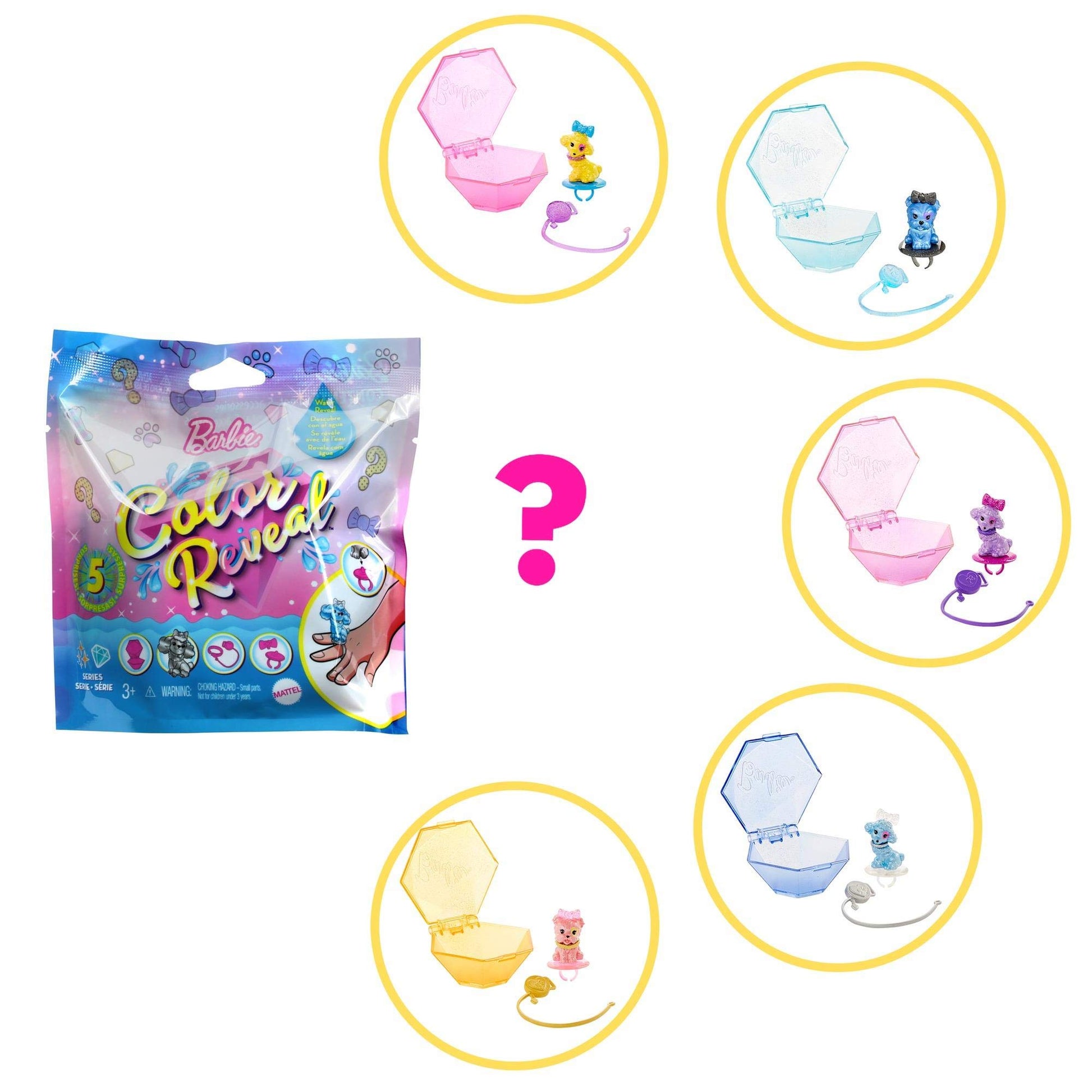 Barbie Colour Reveal Pet Set in Diamond-Shaped Case with 5 Surprises