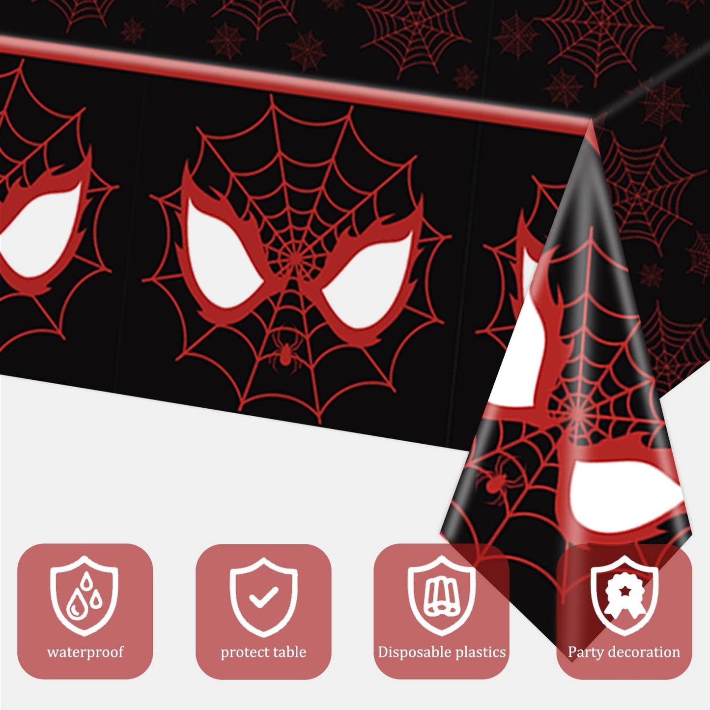 WPDISCZ 4Pcs Spider Birthday Decorations Tablecloths, 54" x 108" Spider Table Cloth Disposable Rectangle Plastic Table Cover for Birthday Party