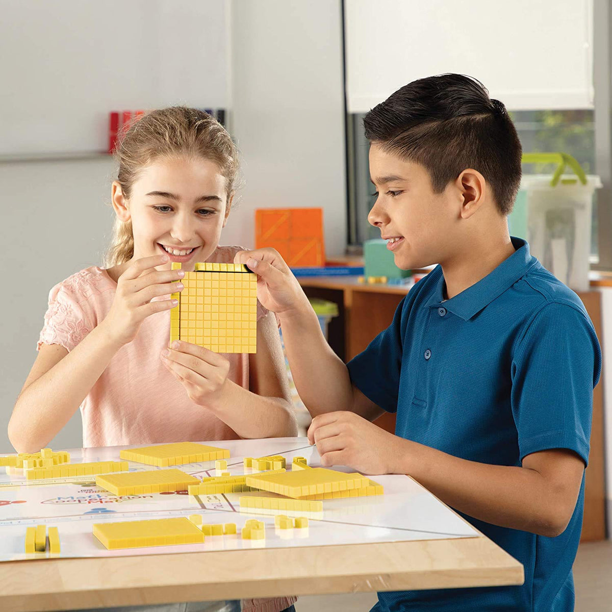 hand2mind Yellow Plastic Base Ten Blocks Flats Set, Place Value Blocks, Counting Cubes for Kids Math, Base Ten Blocks Classroom Set, Math Blocks
