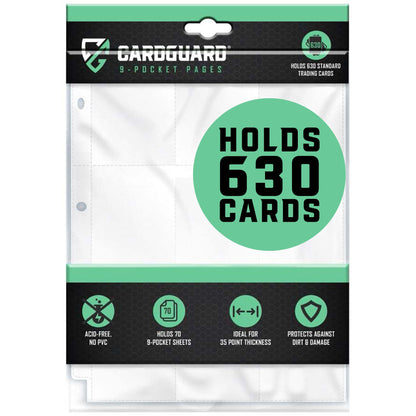 CardGuard 9-Pocket Card Sleeves Binder Sheets, 70 Count - Clear PVC-Free, Acid-Free Protector Sheets for Pokémon, YuGiOh, MTG, TCG, Game & Sports