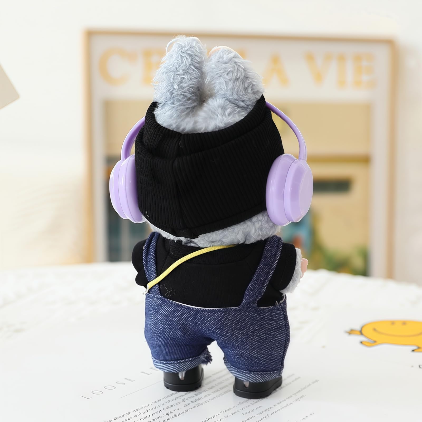 Clothes for Lu bubu 17cm Dolls(No Doll) Accessories, Stylish Kawaii Overalls Outfit Headphones Set 5 Pieces Suitable for 17cm Dolls , Doll Hat Headset