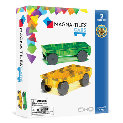MAGNA-TILES Cars - Green & Yellow 2-Piece Magnetic Construction Set, The Original Magnetic Building Brand