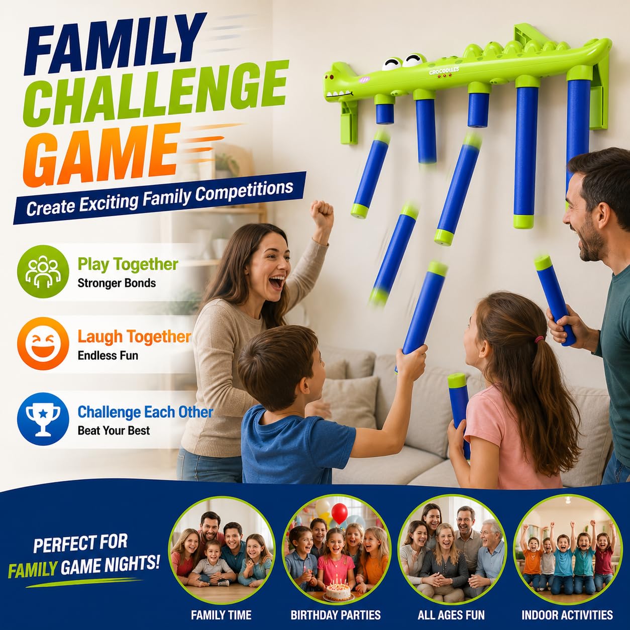 HomiePop Catching Sticks Game for Kids & Adults, Reflex Challenge Game with Remote Control, Hand Eye Coordination Training Toy, 3 Speed Levels, Family