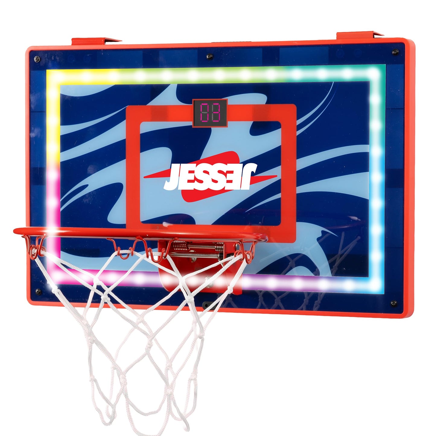 Jesser Hoop Over The Door Mini Basketball Hoop - 2 Gameplay Modes: Shot Clock or Score Keeping, 5" Exclusive Ball, Electric LED Scoring, Net, Air Pump