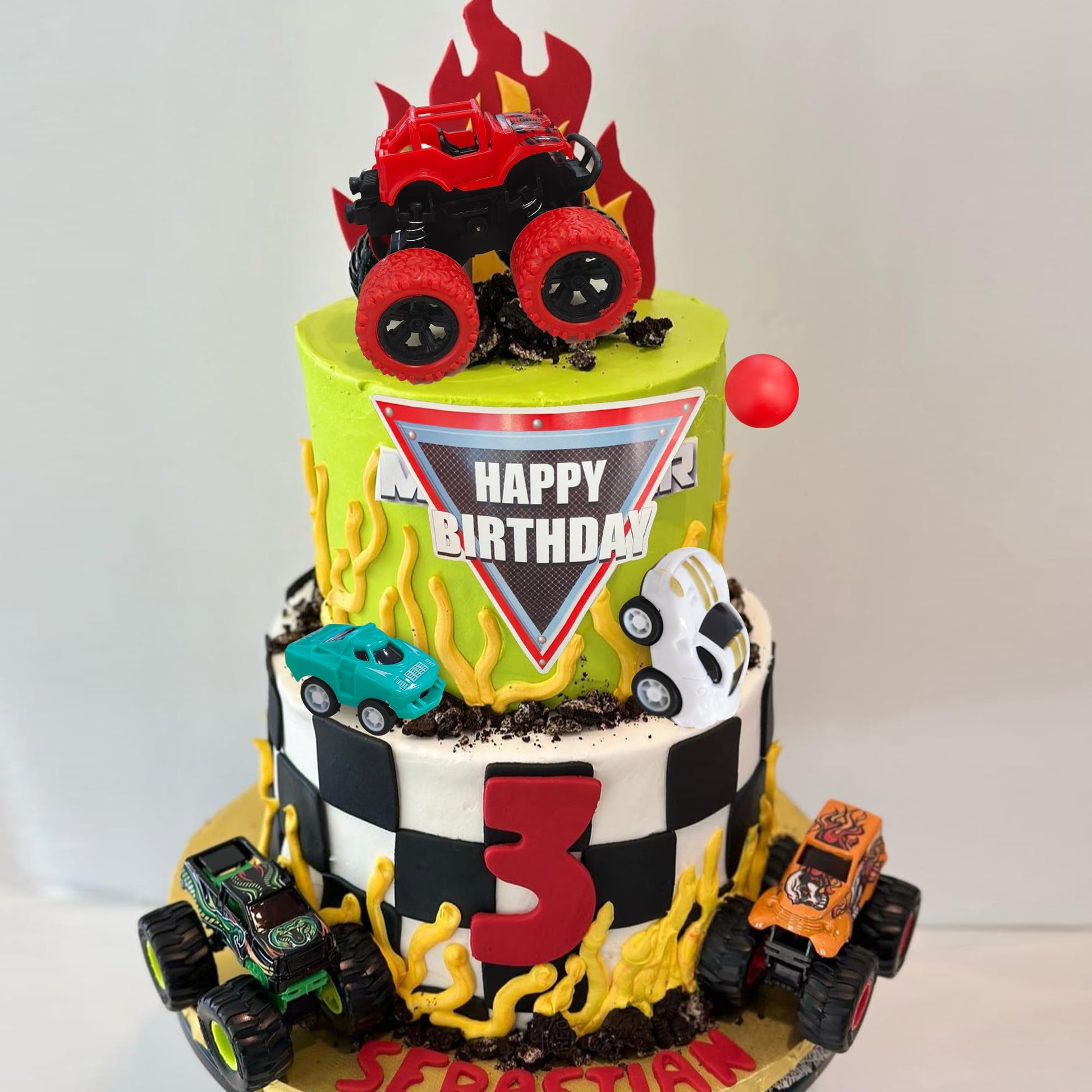 20 PCS Truck Cake Toppers Truck Cake Decorations Hot Red Ball Race Car Flame Blaze Wheel Cake Toppers for Truck Themed Birthday (Truck 1)