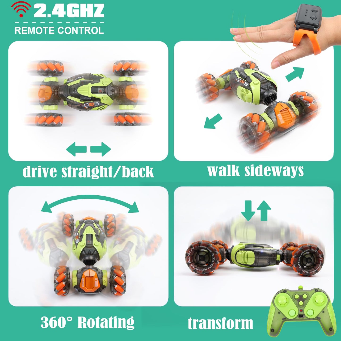FUNiOi Gesture Sensing RC Stunt Car - Remote & Hand-Controlled Drift Toy for Kids Ages 5-7 6-8 9 10 11 12 Year Old, 4WD, Double-Sided Driving