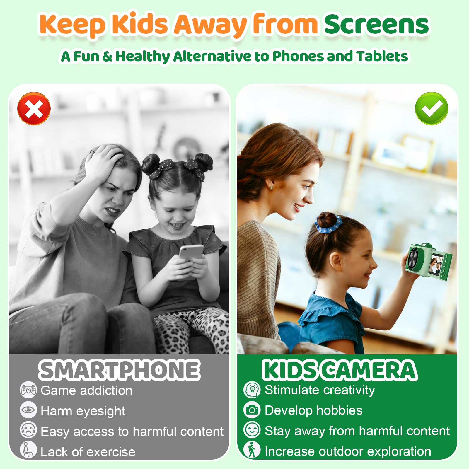 Kids Digital Camera for Girls Boys Age 3-10, My First Camera, 1080P HD Video, Toddler Camera Easy to Use, Shockproof Durable, Toys Gift for Kids