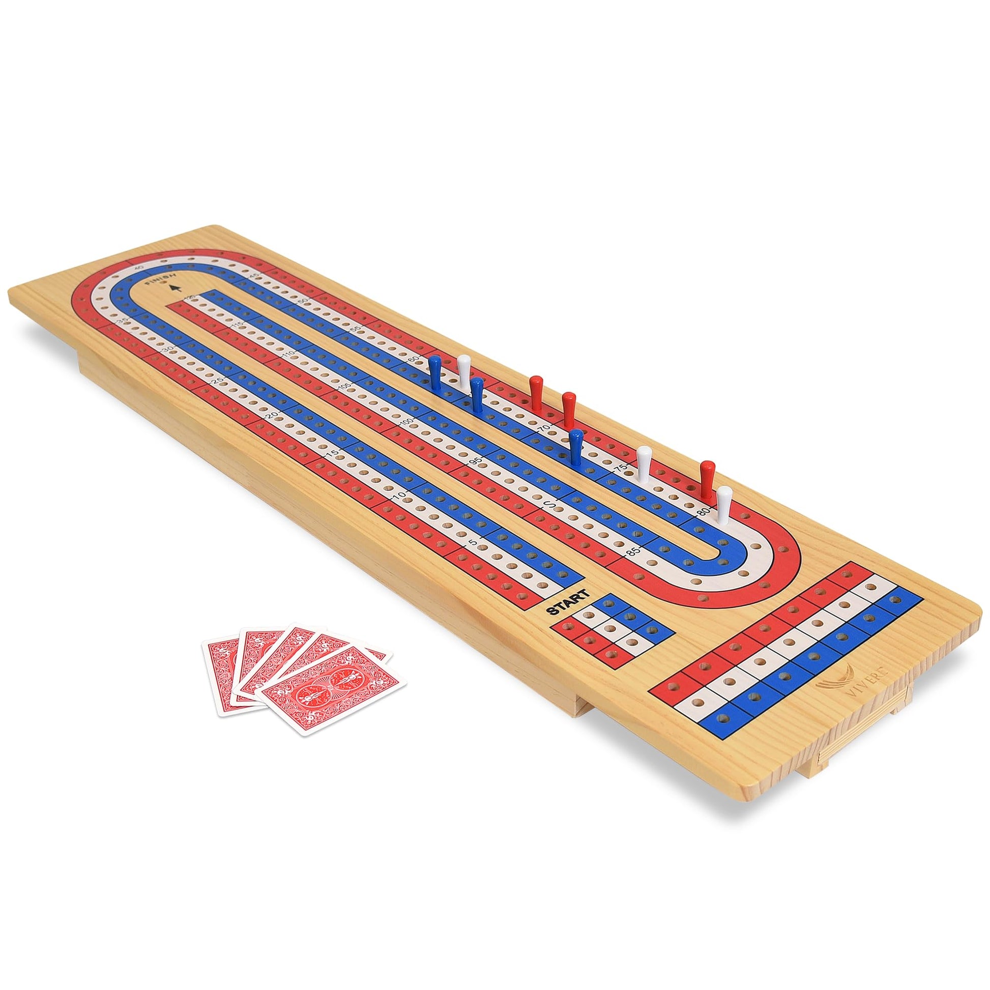 Vivere Giant Cribbage Game - Includes Large Pegs, Bicycle Cards, and Oversized Board for Family Fun