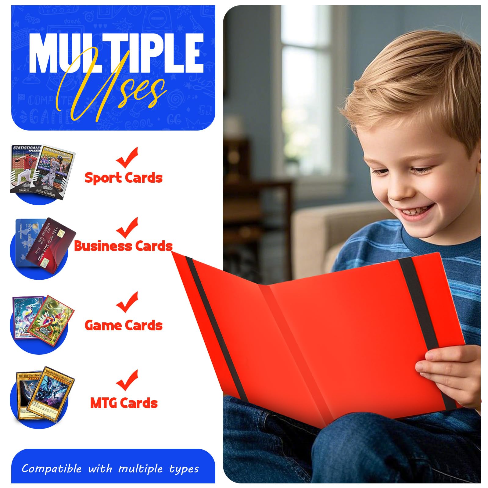 Card Binder 9-Pockets, Trading Card Binder, 20 Pages, 360 Card Capacity Collection Binder, Card Folder for MTG, TCG, Game Cards & Sports Cards?Red?