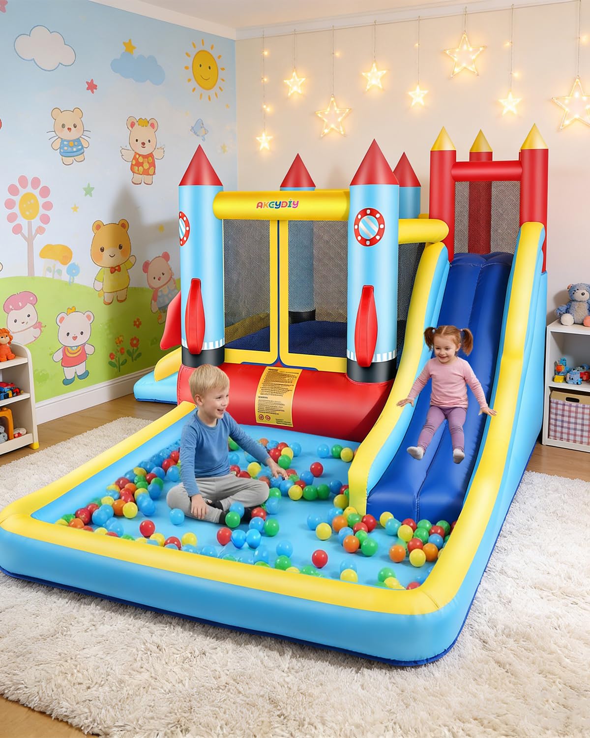 AKEYDIY Bounce House for Big Kids 8-12, Rocket Theme Kids Inflatable Bounce House for 3-6,with Slide,Climbing Wall,Bouncer Area,Pool, Bounce Castle