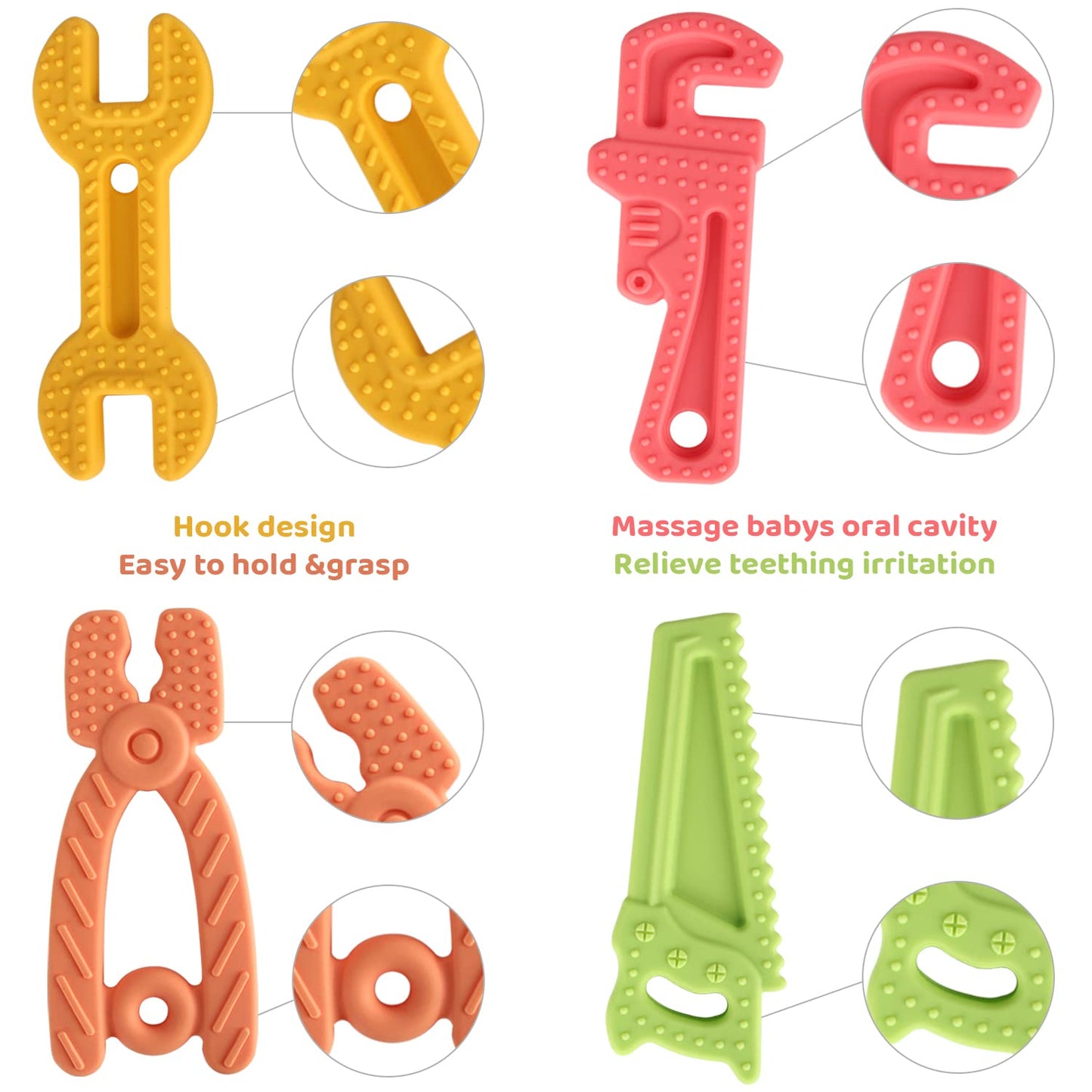 Yinghezu 8 Pack Chew Baby Teething Toys for 0-12 Months, Freezable BPA Free Silicone Baby Molar Teether Chew Toys, Hammer Wrench Spanner Pliers Hand