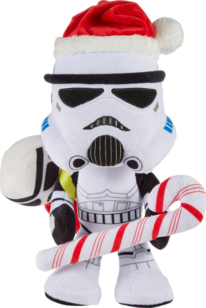 Mattel Star Wars Stormtrooper Plush Doll & Ornament, 10-inch Soft Toy with Santa Cap, Candy Cane & Sack that Stores the Holiday Decoration