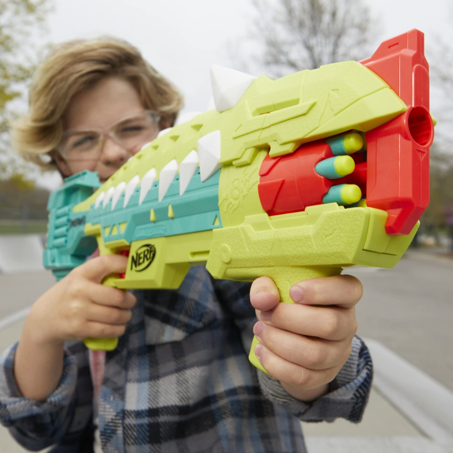 Nerf DinoSquad Armorstrike Dart Blaster, 8-Dart Drum, 16 Nerf Elite Darts, Anklyosaurus Dinosaur Design, Toys for 8 Year Old Boys and Girls and Up