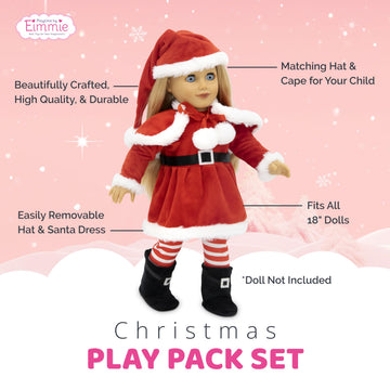 Playtime by Eimmie 18 Inch Doll Clothes and Accessories - Christmas Holiday Dress with Matching Santa Hat & Shawl - Clothing Sets & Stuff - Fits