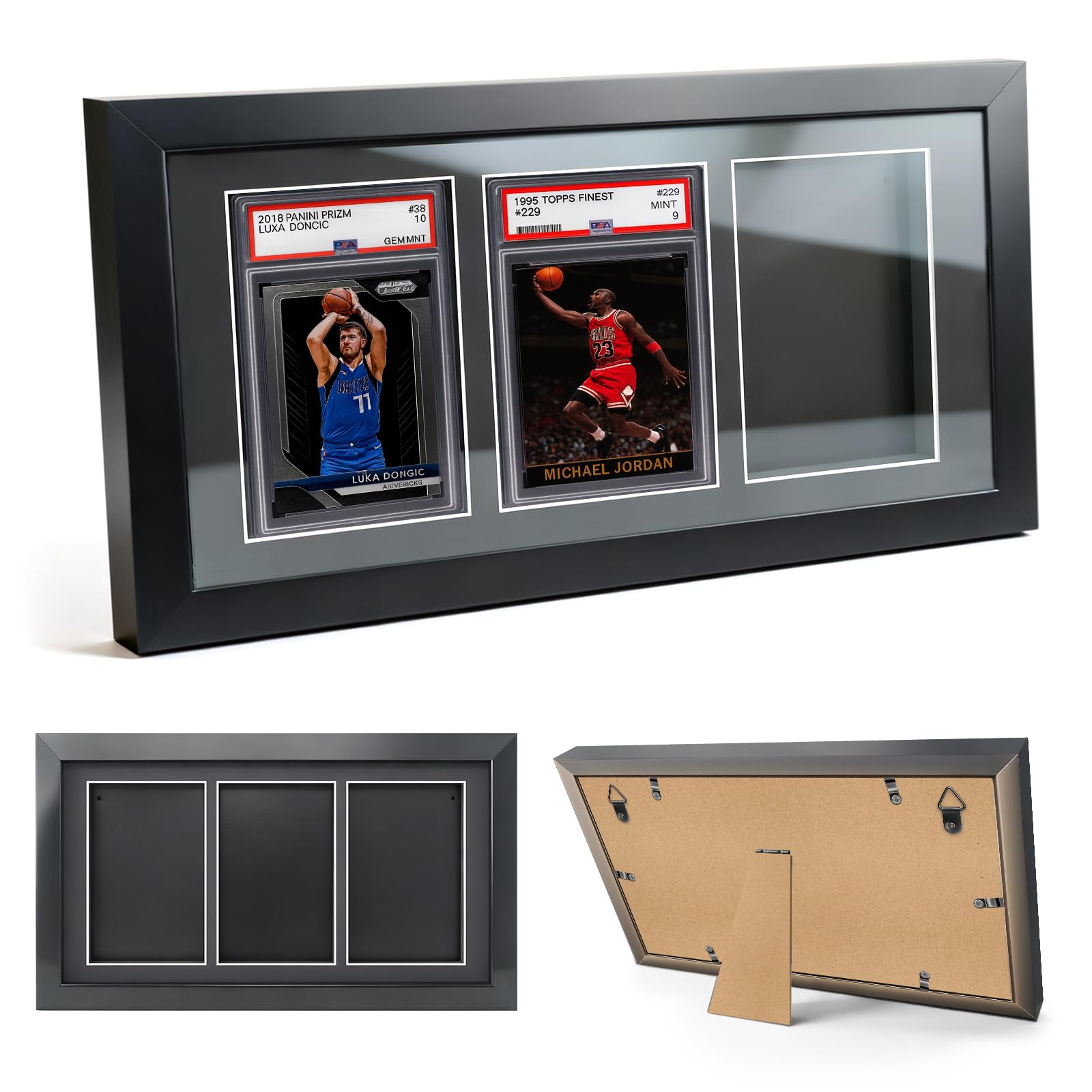 KBVASOTZ Graded Card Display Frame - Compatible with PSA, CGC, TAG Slabs - Solid Wood Frame with Black Velvet EVA - Wall Mount or Desktop Display Case