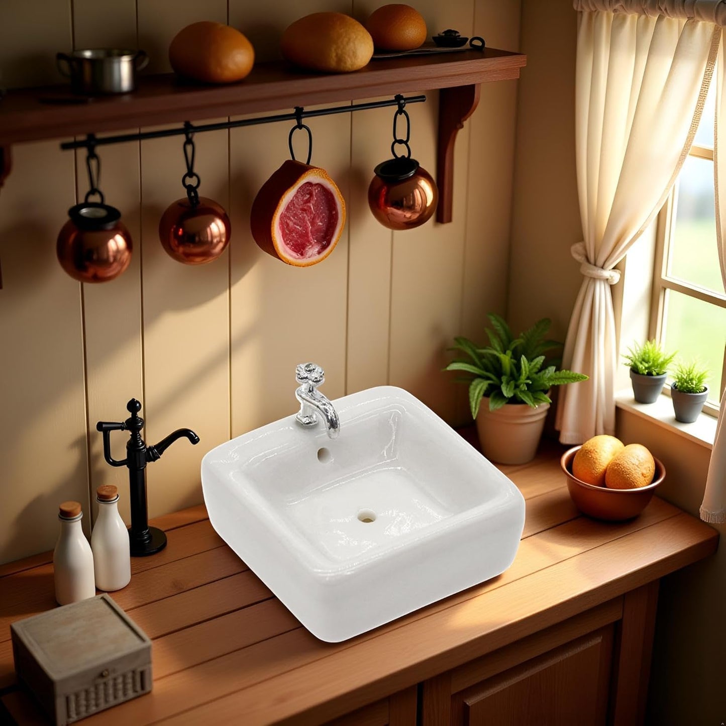 White Wash Basin Wide Application Exquisite 1:12 Scale Doll House Furniture Sink for Entertainment Square, Furniture, Dollhouse Decoration Accessories