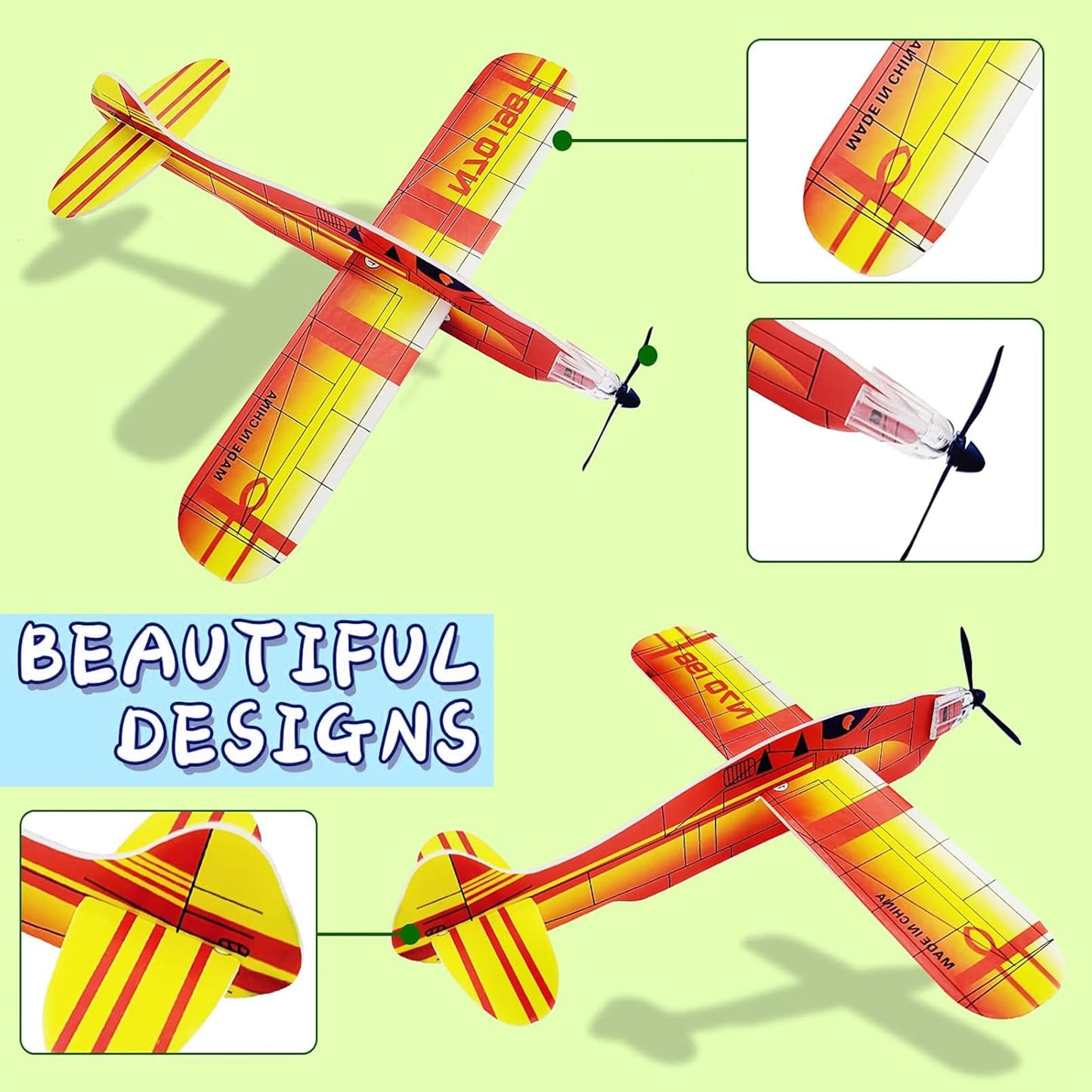 IJRPLM 24 Pack Foam Glider Planes, 8" Airplane Toy, 12 Different Designs for Boys, Individually Packed Outdoor Flying Toys, Party Favors for Kids 8-12