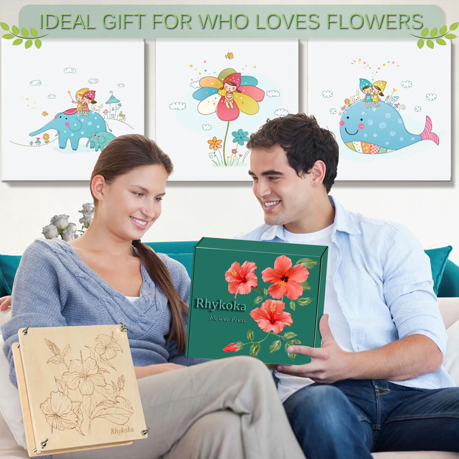 Rhykoka Large Flower Press,11x11 inch (28x28cm) 10 Layers Wooden Flower Pressing Kit for Adults with Storage Bag, Great Gift for DIY Flower Lovers