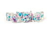 Pearl Dice Gradient Purple/Teal/White w/ White Numbers 16mm Resin Poly Dice Set