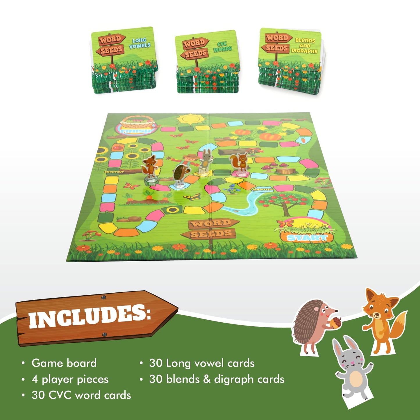 Melby Toys Word Seeds Phonics Game - Fun Reading & Board Games for Kids Ages 4-8, Learn to Read, CVC & Kindergarten Games