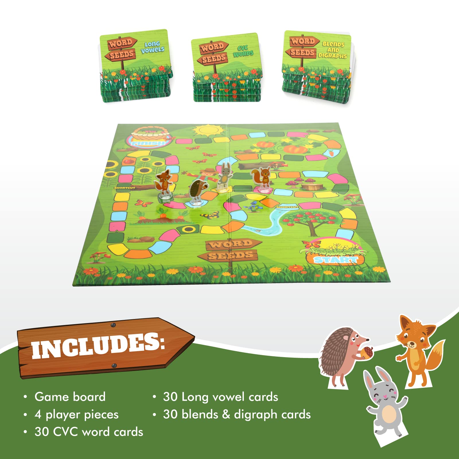 Melby Toys Word Seeds Phonics Game - Fun Reading & Board Games for Kids Ages 4-8, Learn to Read, CVC & Kindergarten Games